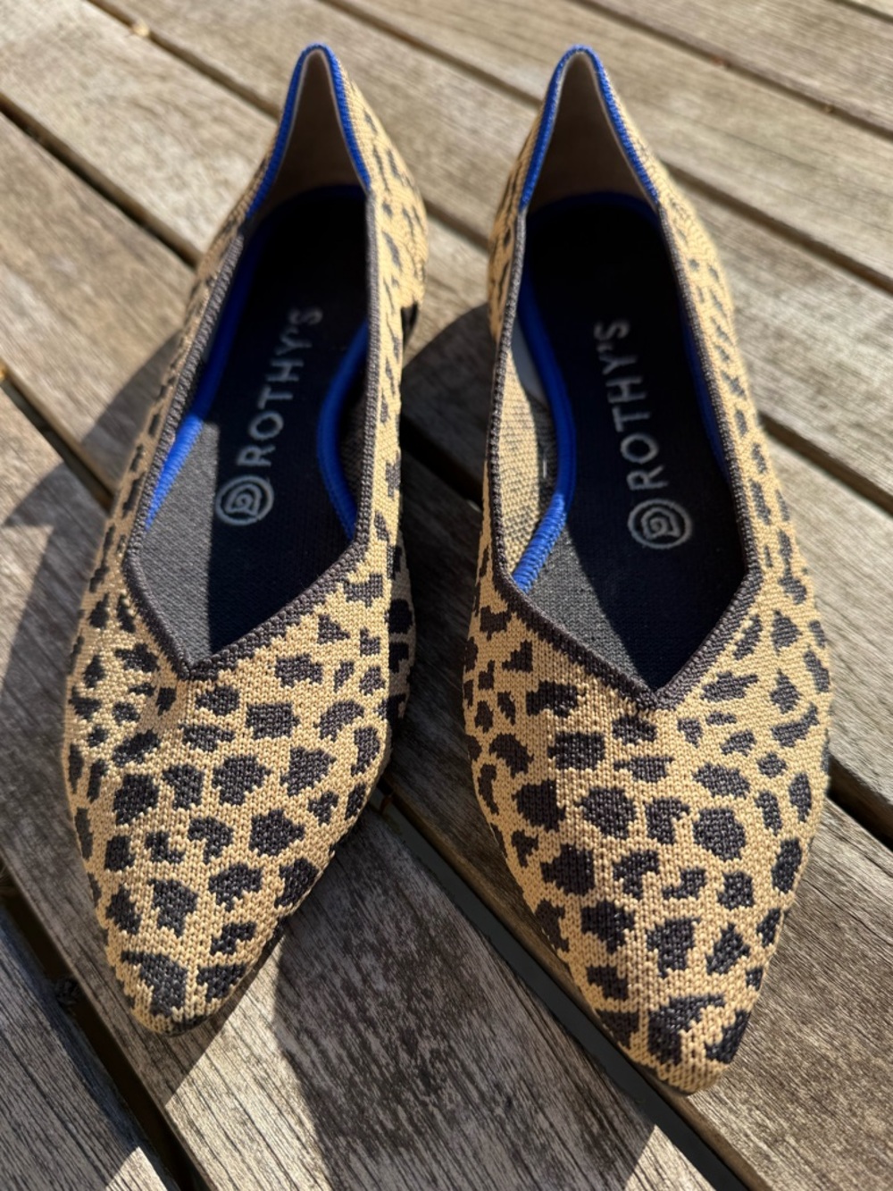 Rothy's Leopard Print Pointed Toe Flats in Tan and Black